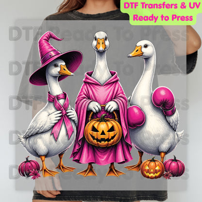 Pink Goose Breast Cancer Awareness Halloween DTF Transfer Ready to Press Spooky Heat Transfer Tee