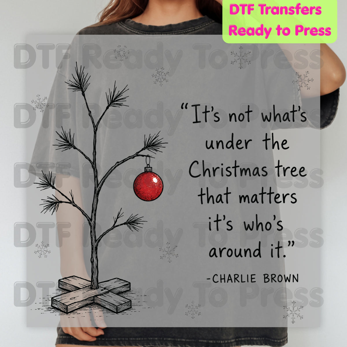 Christmas DTF Transfer, Charlie Brown Christmas Tree, Red Ornament Quote Graphic