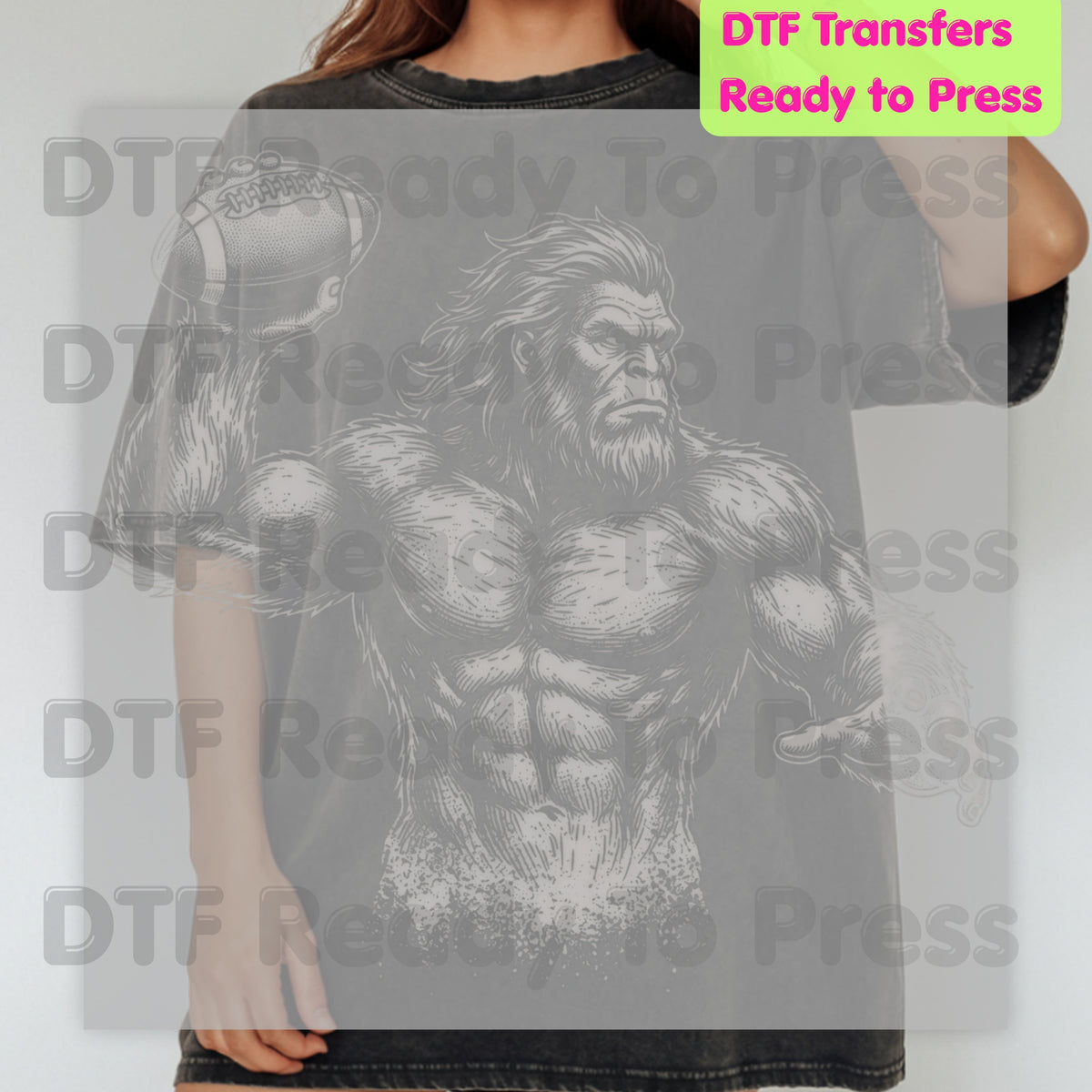 Football DTF Transfer, Bigfoot Sasquatch Throwing Football Silhouette