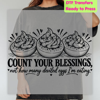 Thanksgiving DTF Transfer, Count Your Blessings, Deviled Eggs Graphic