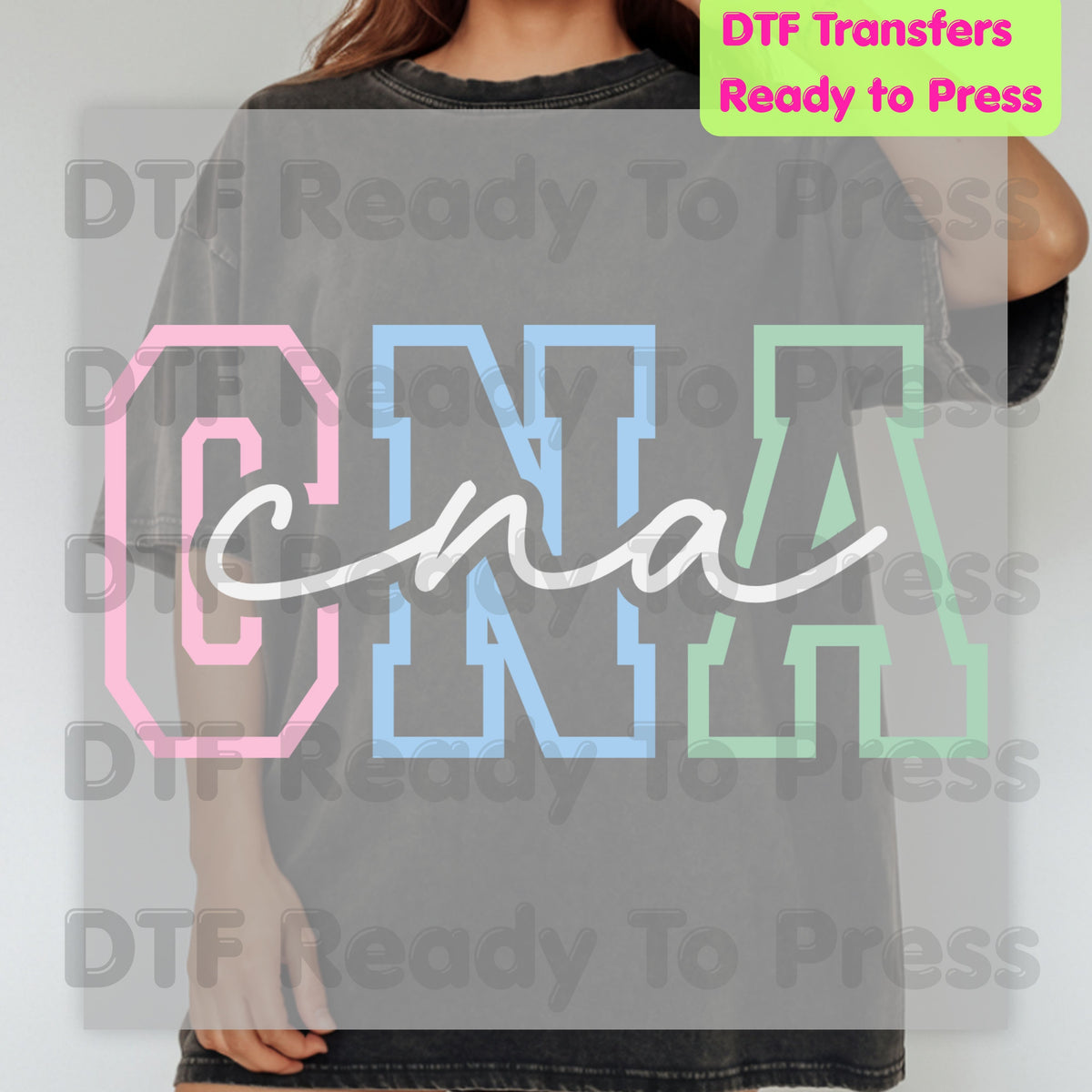 CNA Pastel Varsity DTF Transfers, Certified Nursing Assistant Medical Block Script Ready to Press
