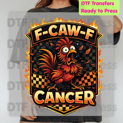 Funny Rooster DTF Transfer Ready to Press F Caw F Cancer Flaming Checkered Flag Heat Transfer Tee Print Direct to Film Transfer