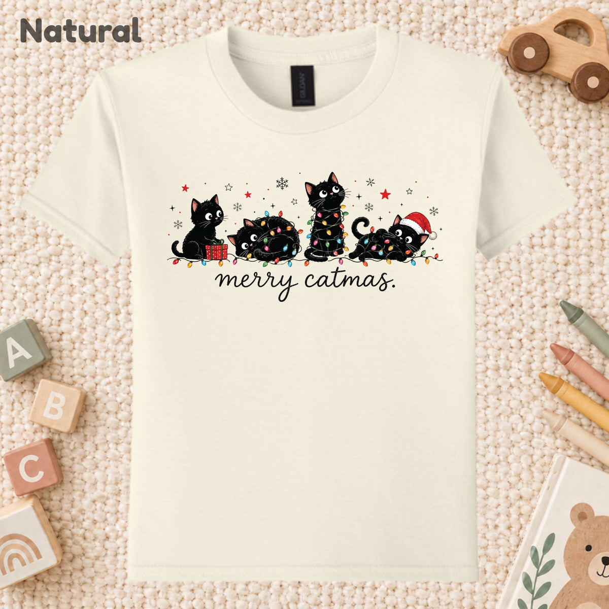 Merry Catmas T-Shirt, Cute Kitten Christmas Lights Tee, Festive Cat Sweatshirt