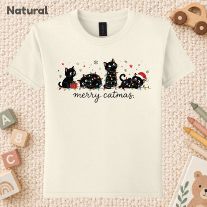 Merry Catmas T-Shirt, Cute Kitten Christmas Lights Tee, Festive Cat Sweatshirt