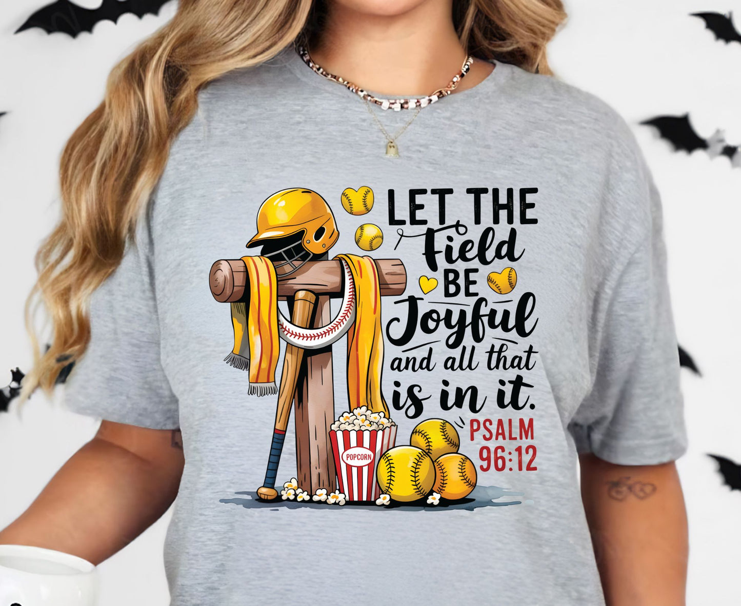 Let The Field Be Joyful T Shirt Psalm 96:12 Baseball Tee Christian Sports Shirt Adult Youth Toddler Baby Religious Gift Baseball Coach Tee
