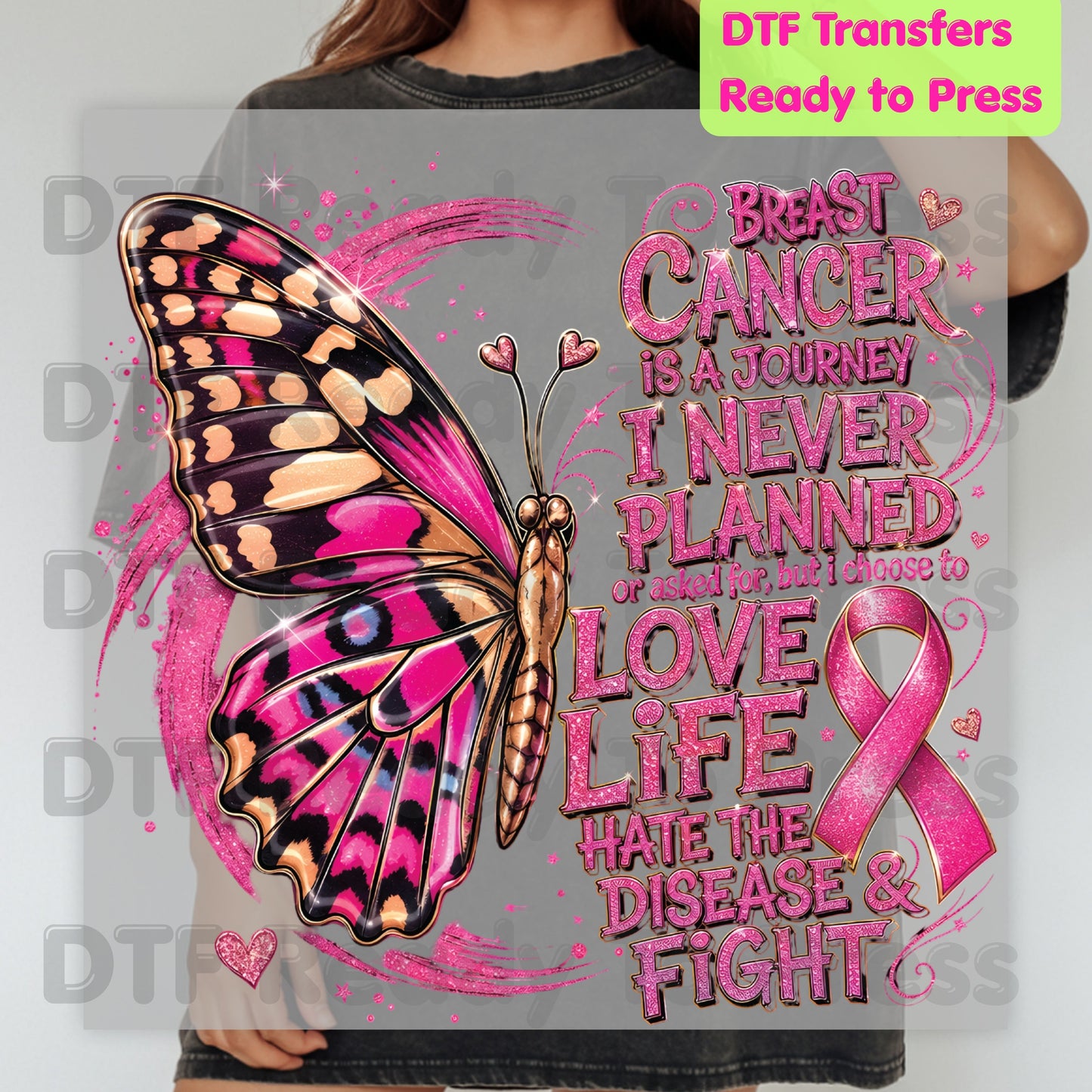 Breast Cancer Is A Journey Butterfly Breast Cancer Awareness DTF Transfer Ready to Press Heat Transfer Tee