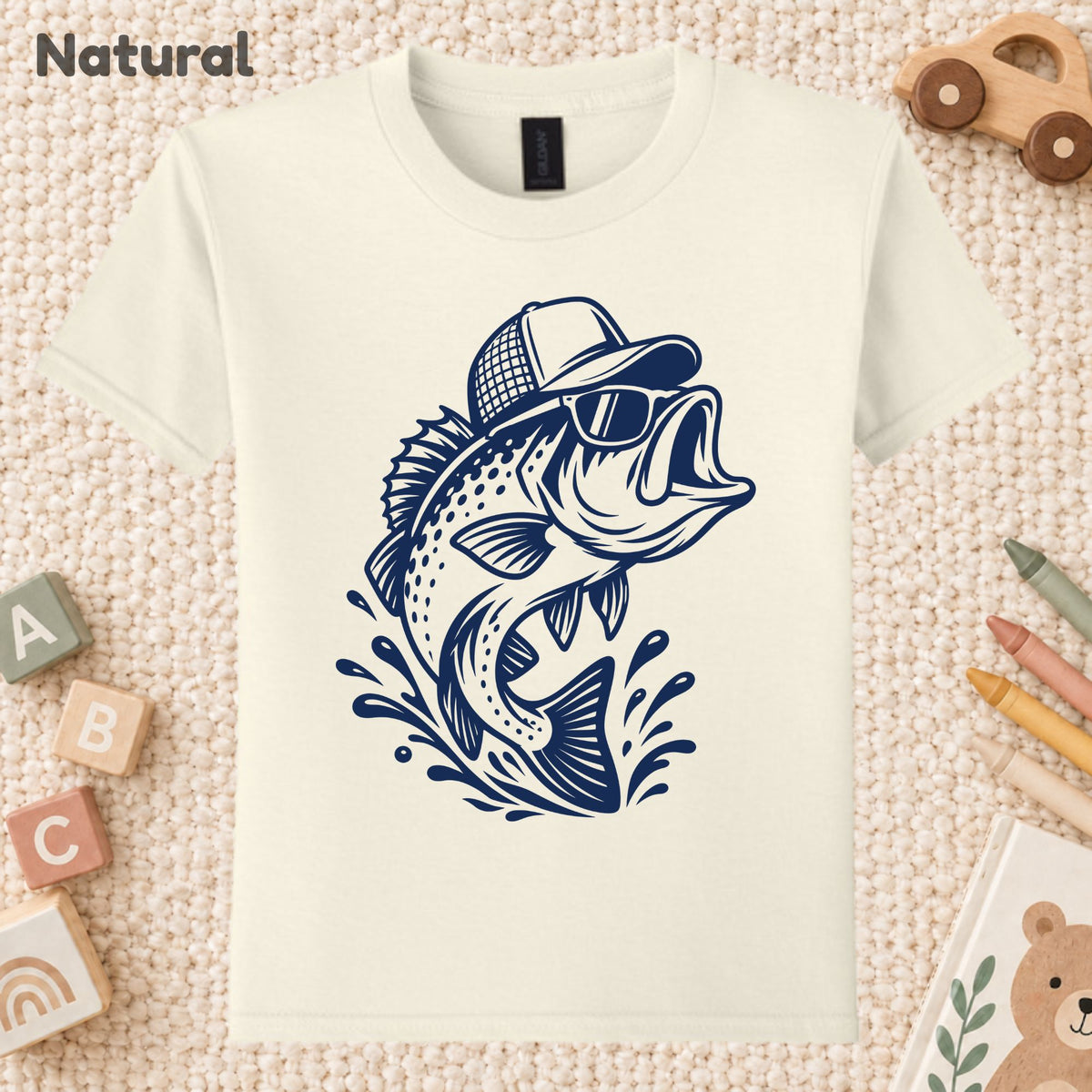 Funny Bass Fishing T-Shirt, Bass Fish with Sunglasses and Trucker Hat Graphic Tee, Fisherman Gift Shirt