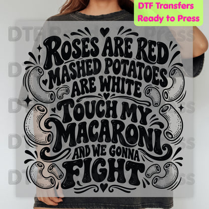 Thanksgiving DTF Transfer, Touch My Macaroni Funny Thanksgiving Poem
