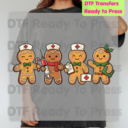 Christmas Gingerbread Nurse DTF Transfers, Holiday Medical Cookies Syringe Cute Nurse Ready to Press