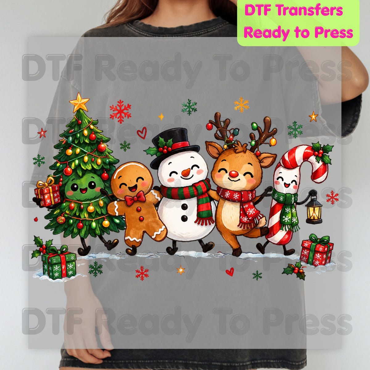 Christmas Friends Squad DTF Transfers, Holiday Reindeer Snowman Christmas Tree Cute Ready to Press