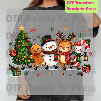 Christmas Friends Squad DTF Transfers, Holiday Reindeer Snowman Christmas Tree Cute Ready to Press
