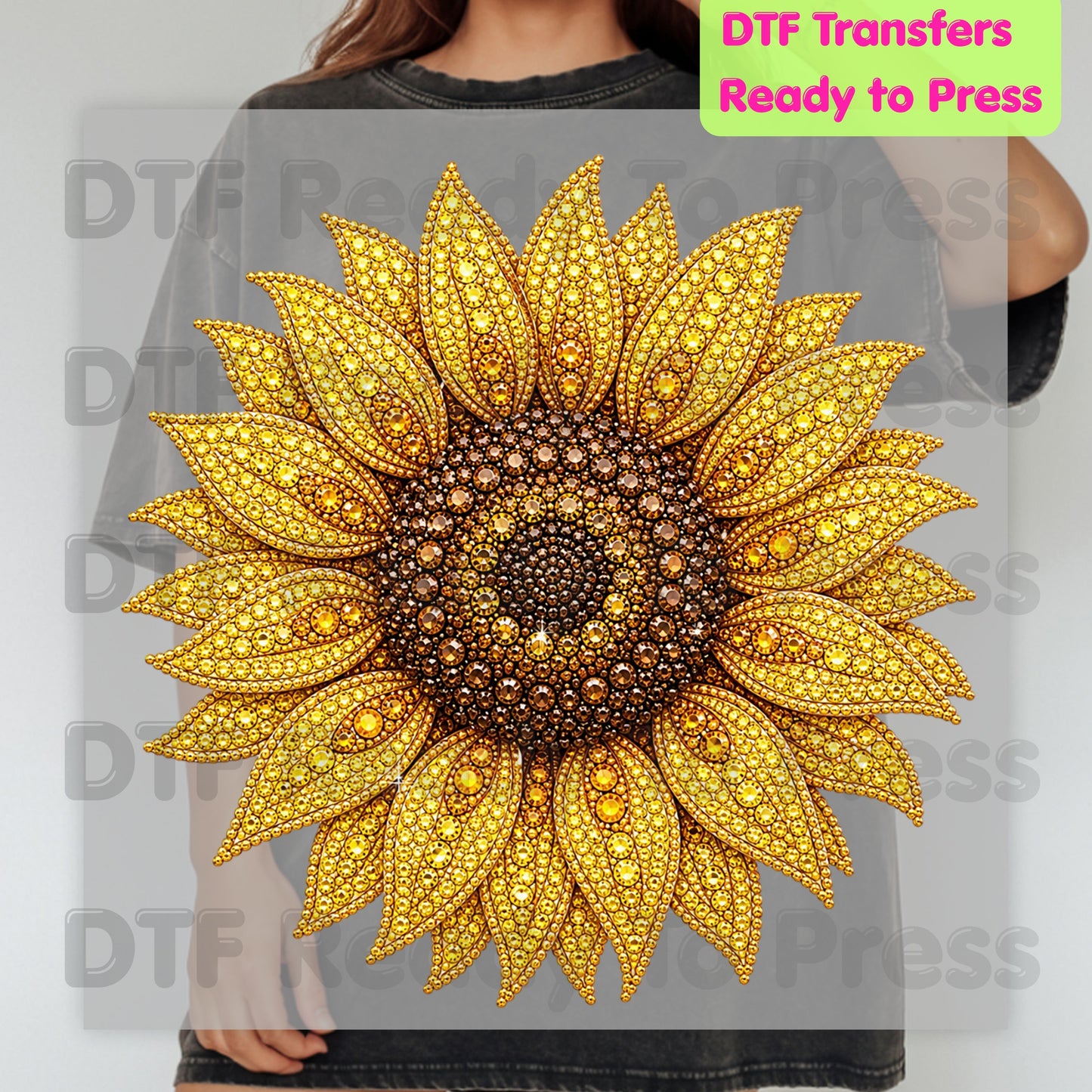 Sunflower DTF Transfers, Yellow Beaded Floral Summer Fall Flower Ready to Press