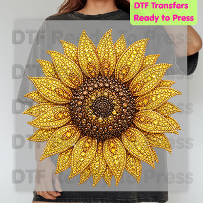 Sunflower DTF Transfers, Yellow Beaded Floral Summer Fall Flower Ready to Press