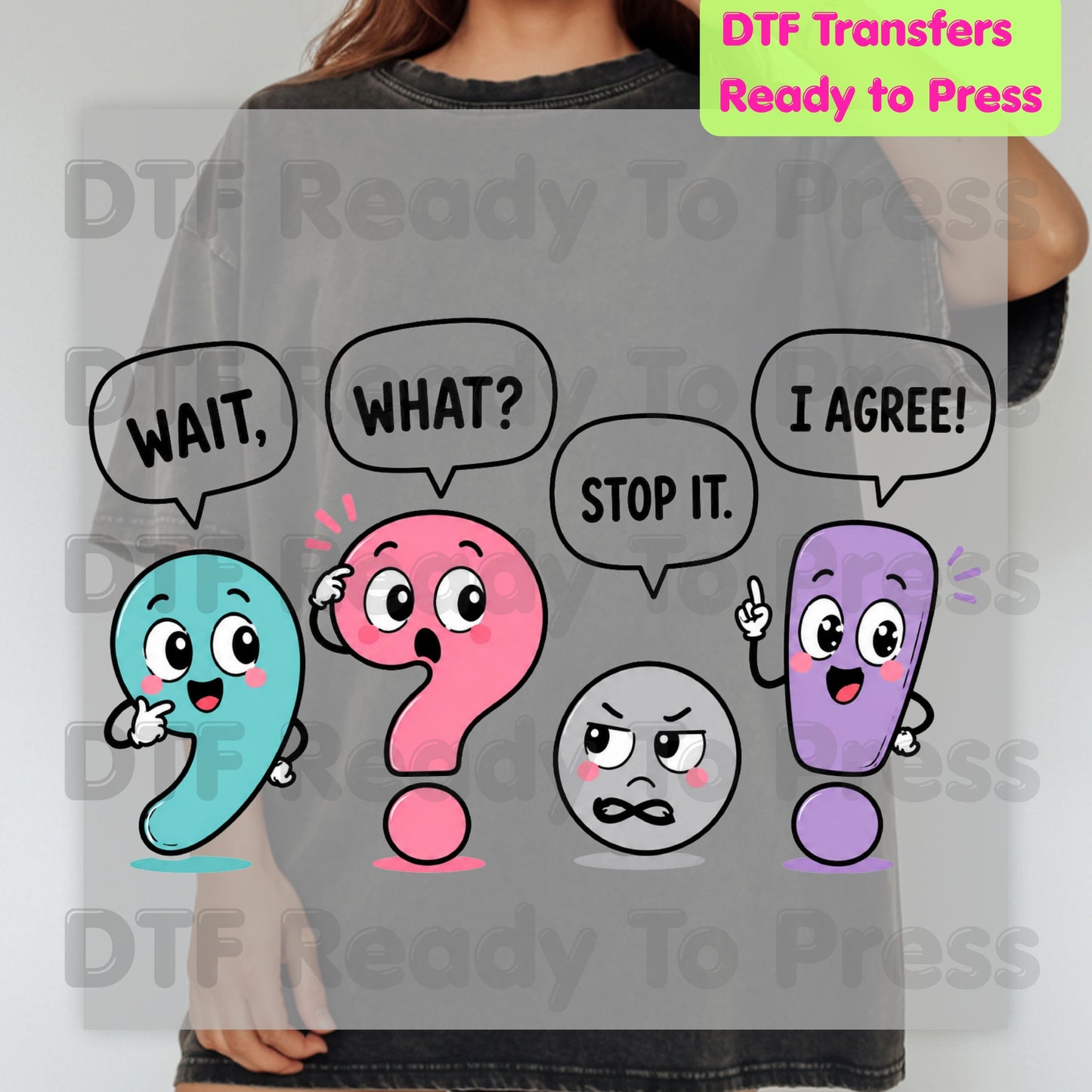 Punctuation Marks DTF Transfers, Grammar Teacher Funny English Teacher Cute School Ready to Press