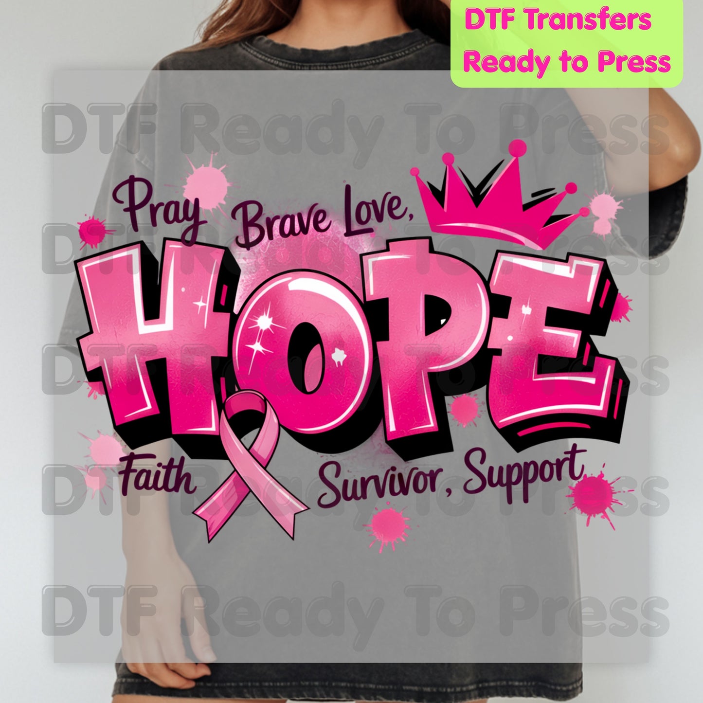 Breast Cancer Hope DTF Transfers, Pink Ribbon Survivor Awareness Support Ready to Press