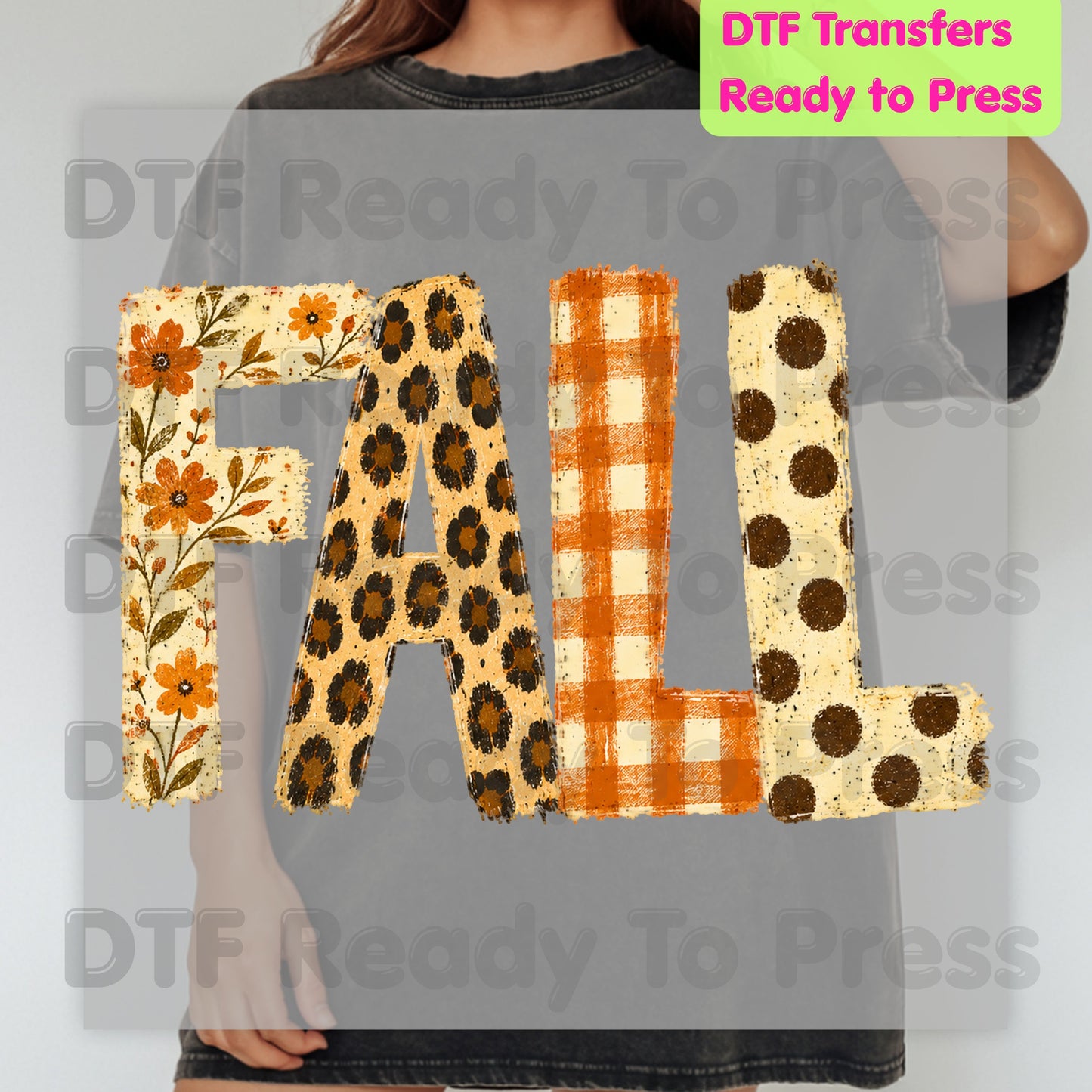 Fall Floral DTF Transfer Ready to Press Autumn Floral Leopard Plaid Polka Dot Letters Heat Transfer Shirts Cozy Autumn Vibe Tees