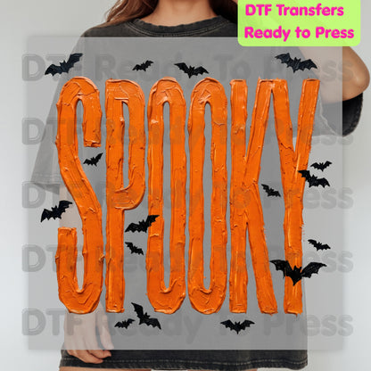 Spooky Halloween Bats DTF Transfers, Orange Frosting Letters Halloween Season Ready to Press