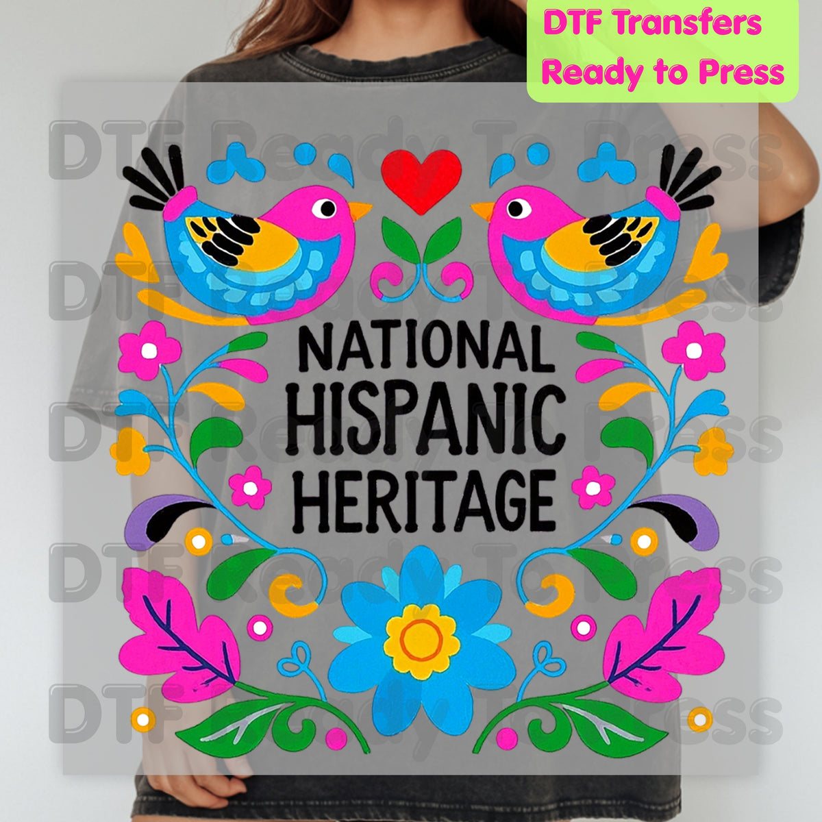 Hispanic Heritage DTF Transfers, Folk Art Birds Flowers Mexican Floral Ready to Press
