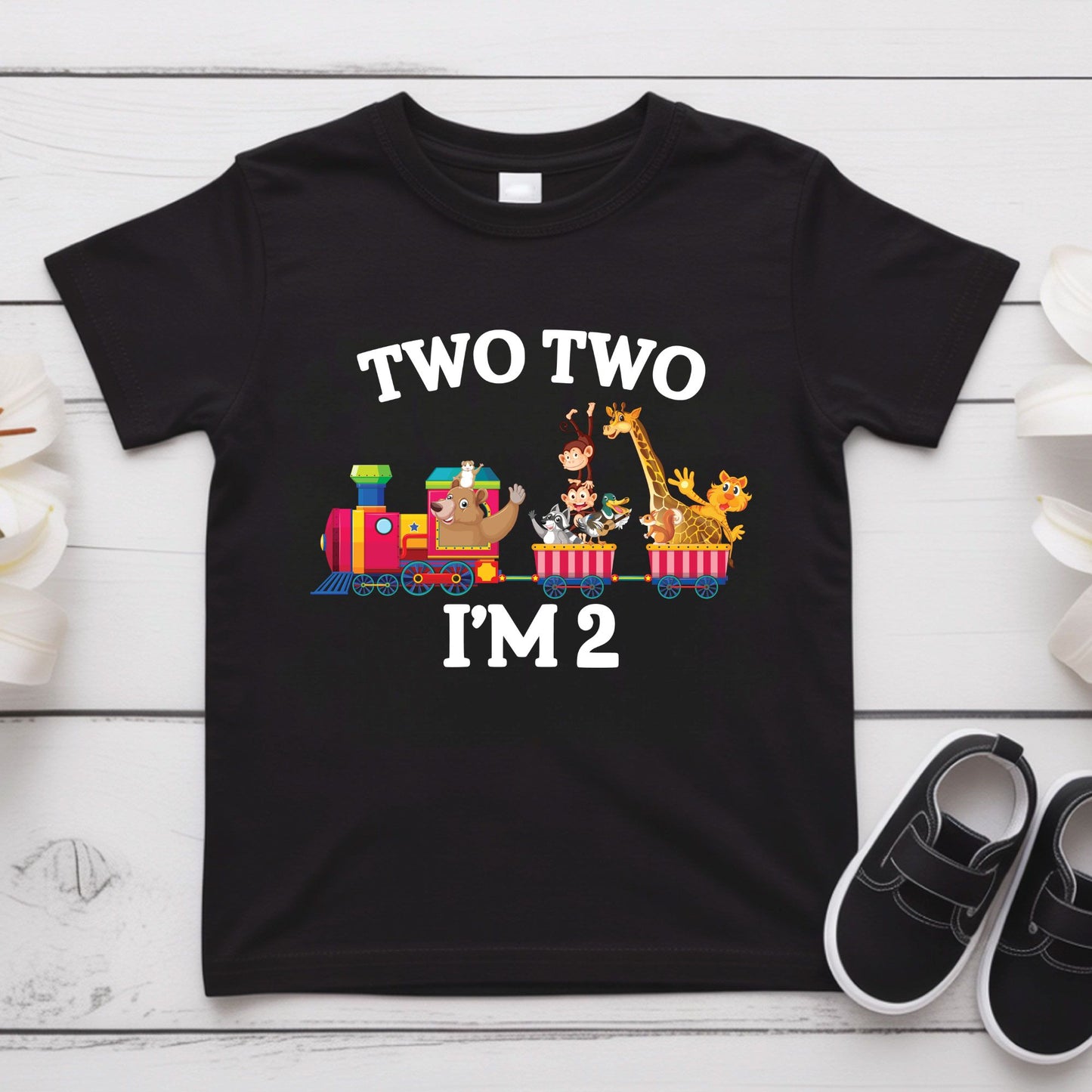 2nd Birthday Shirt Safari Animal Train Birthday Toddler Tee Zoo Animals Childrens Outfit Kids Birthday Gift Two Two Train Clothng