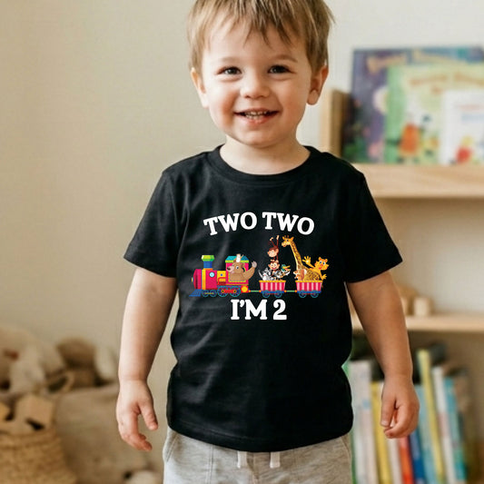2nd Birthday Shirt Safari Animal Train Birthday Toddler Tee Zoo Animals Childrens Outfit Kids Birthday Gift Two Two Train Clothng