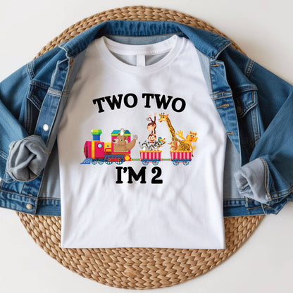 2nd Birthday Shirt Safari Animal Train Birthday Toddler Tee Zoo Animals Childrens Outfit Kids Birthday Gift Two Two Train Clothng