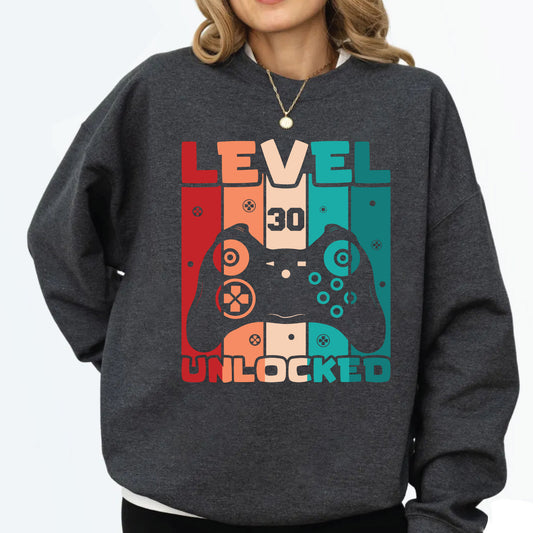 30th Birthday Shirt Level 30 Unlocked T-Shirt Gamer 30 Year Birthday Gift Video Game Birthday Tee Retro 1996 Birthday Shirt Gaming Outfit