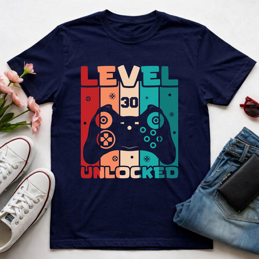 30th Birthday Shirt Level 30 Unlocked T-Shirt Gamer 30 Year Birthday Gift