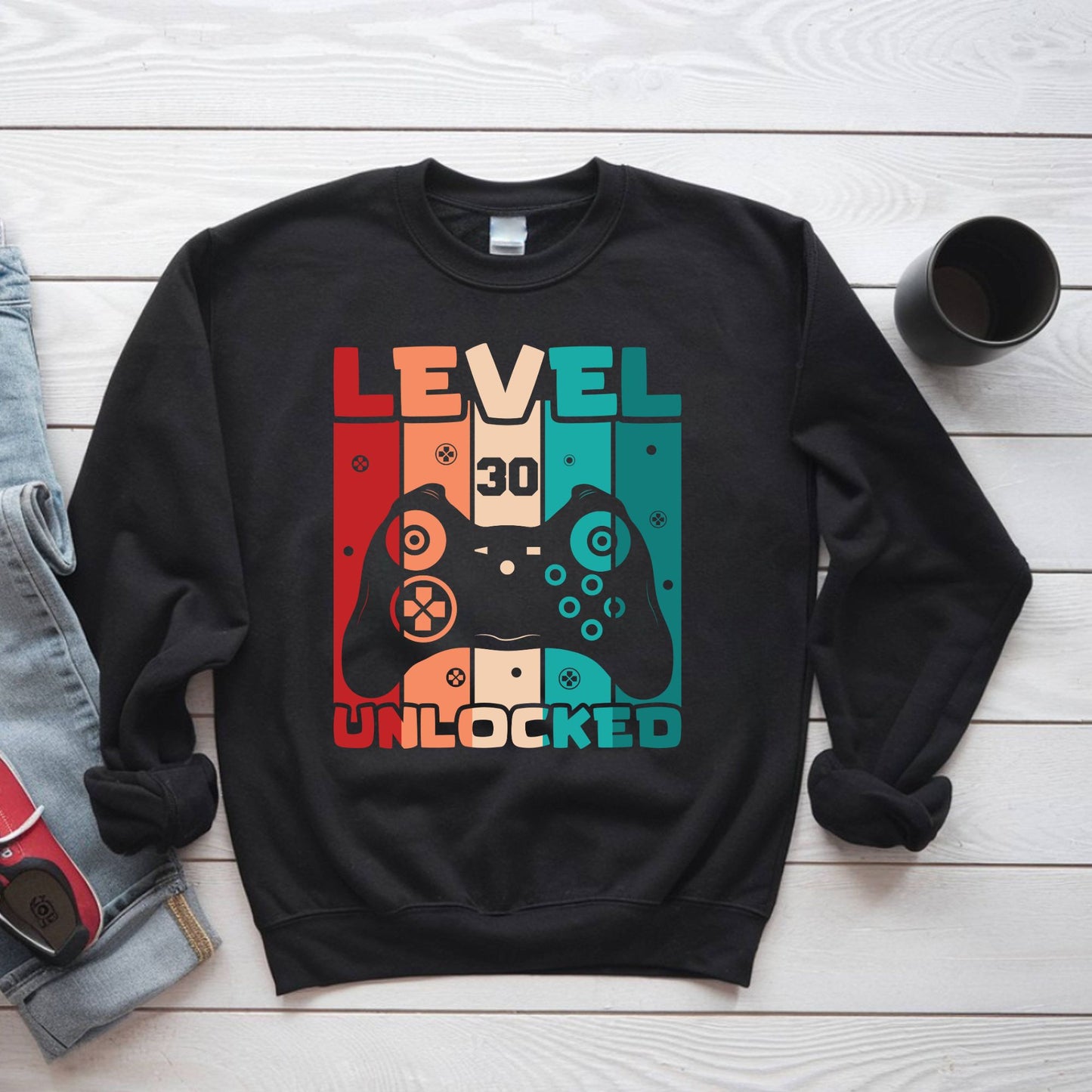 30th Birthday Shirt Level 30 Unlocked T-Shirt Gamer 30 Year Birthday Gift