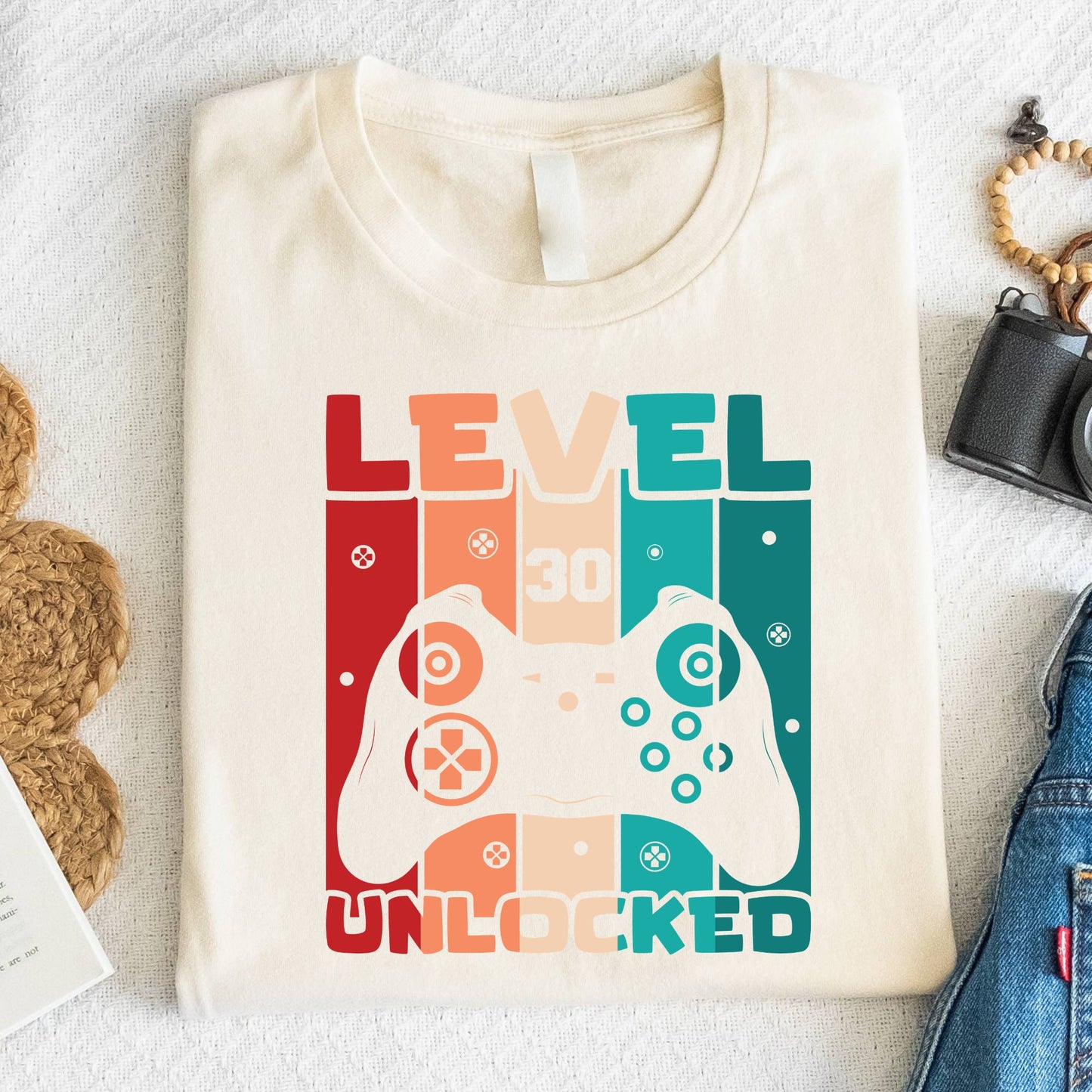30th Birthday Shirt Level 30 Unlocked T-Shirt Gamer 30 Year Birthday Gift