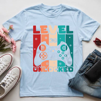 30th Birthday Shirt Level 30 Unlocked T-Shirt Gamer 30 Year Birthday Gift
