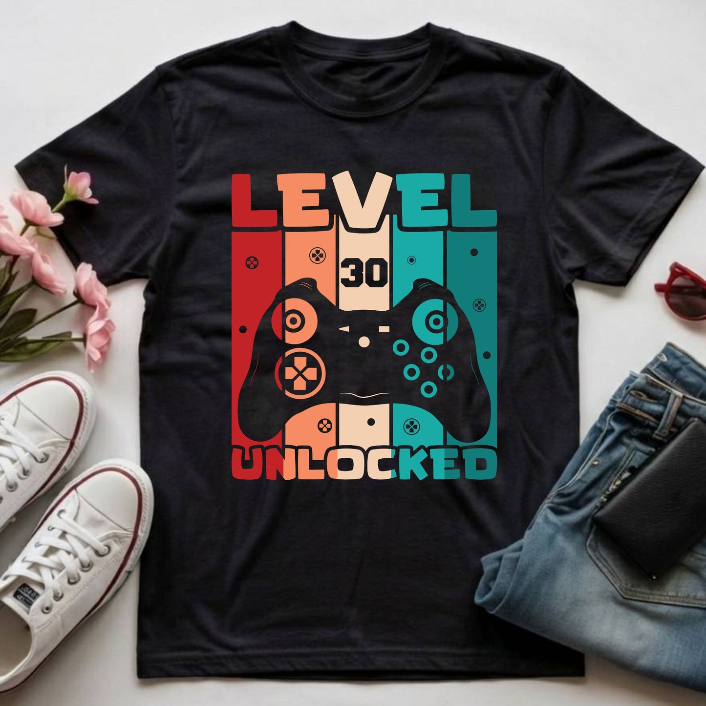 30th Birthday Shirt Level 30 Unlocked T-Shirt Gamer 30 Year Birthday Gift