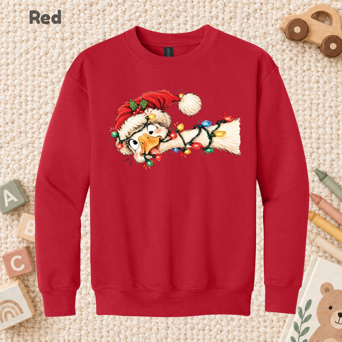 Funny Christmas Goose T-Shirt, Tangled Holiday Lights and Santa Hat Graphic Tee