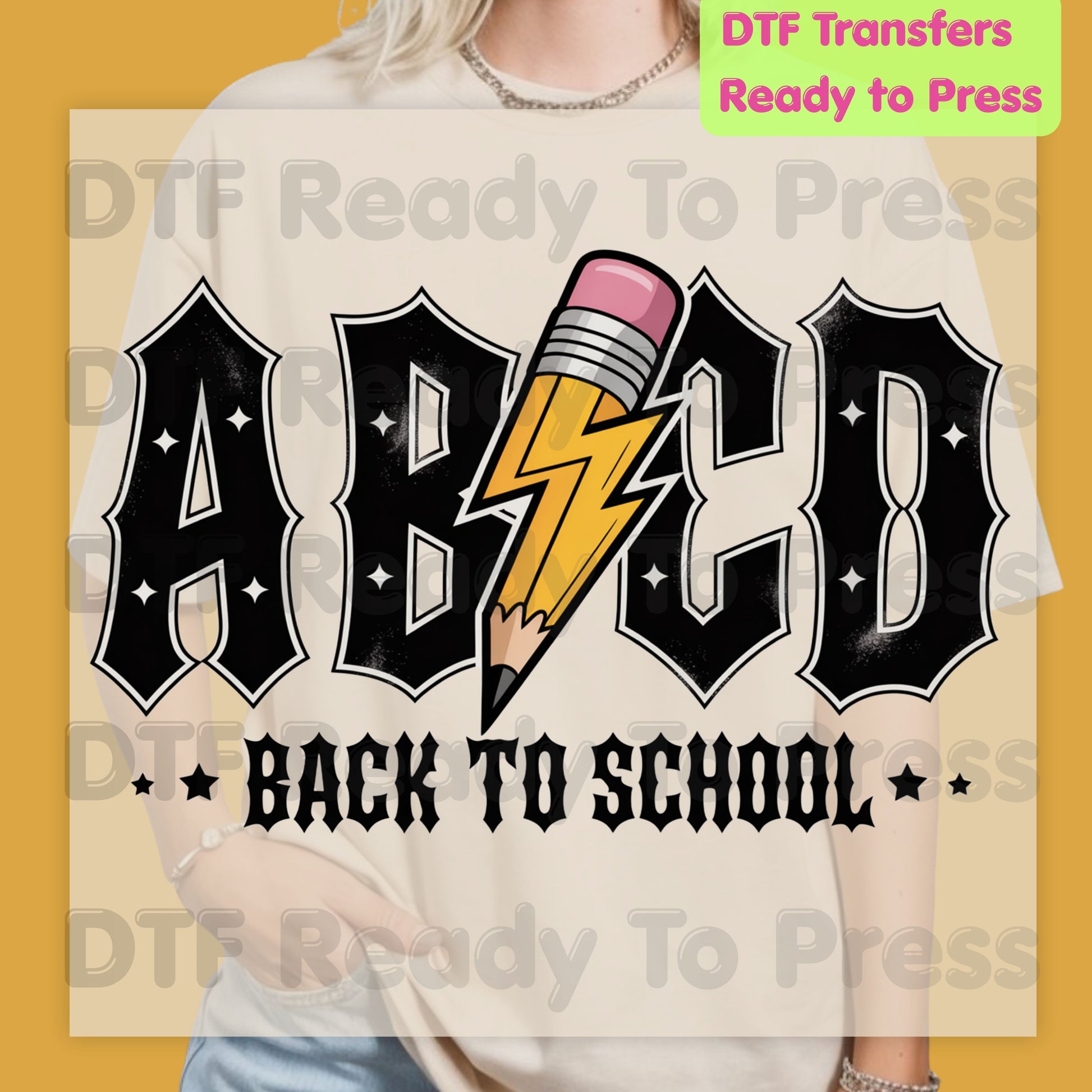 Rock Back to School DTF Transfers, ABCD Lightning Pencil Teacher Student Ready to Press