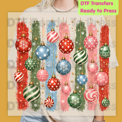Christmas Ornaments DTF Transfers, Colorful Paint Strokes Holiday Baubles Festive Ready to Press
