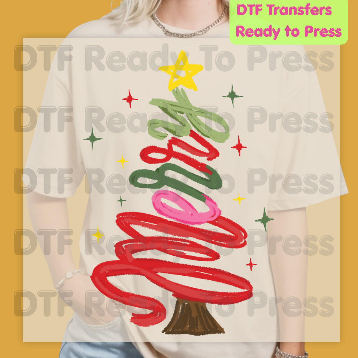 Christmas DTF Transfer, Merry Christmas Tree Script, Sparkles