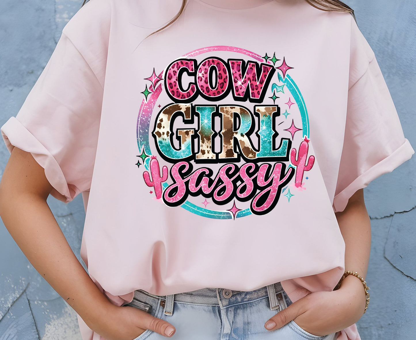 Sassy Cowgirl T Shirt Adult Youth Toddler Baby Pink Cheetah Leopard Print Western Graphic Tee Country Girl Aesthetic Retro Rodeo Cactus Gift