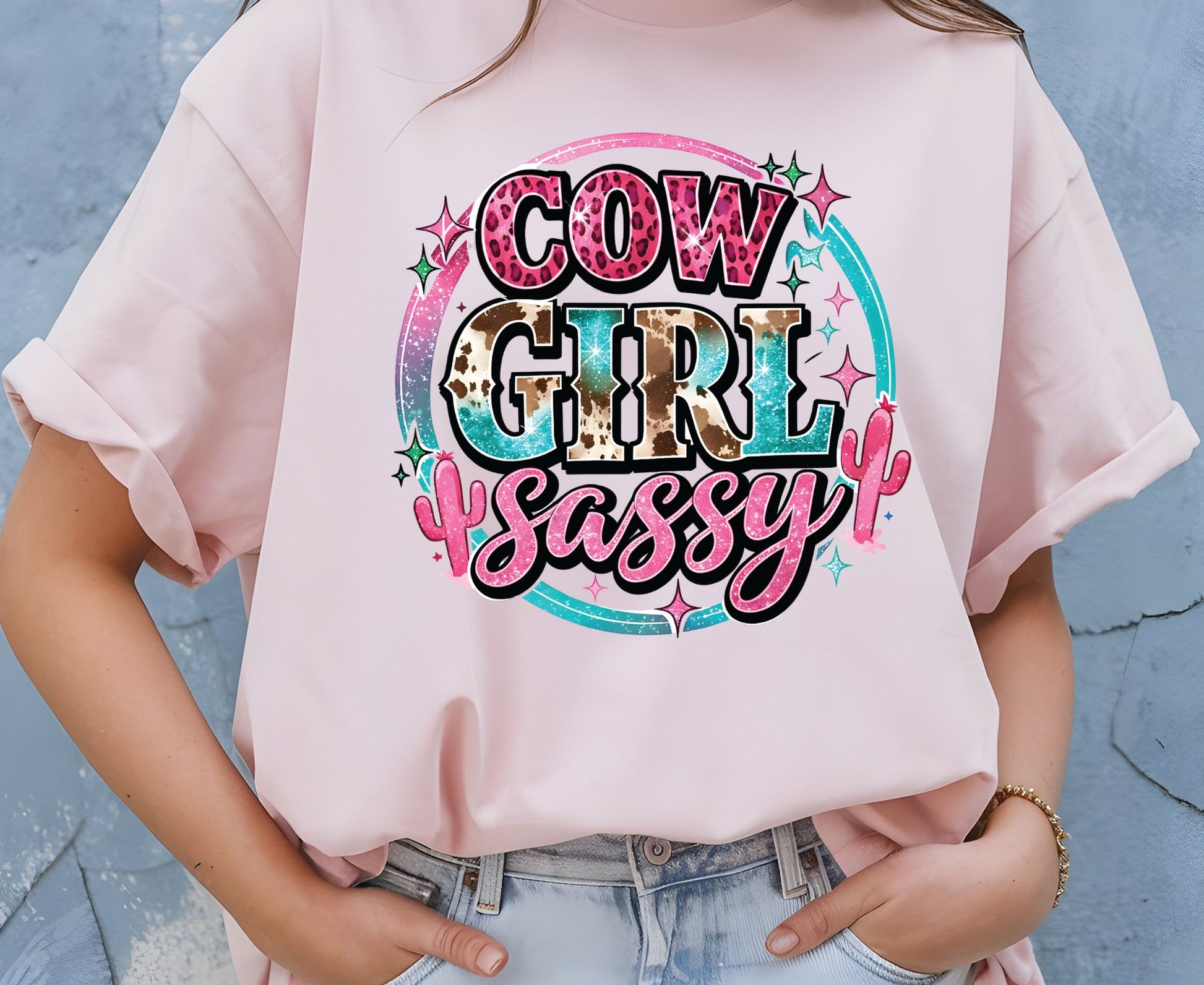 Sassy Cowgirl T Shirt Adult Youth Toddler Baby Pink Cheetah Leopard Print Western Graphic Tee Country Girl Aesthetic Retro Rodeo Cactus Gift
