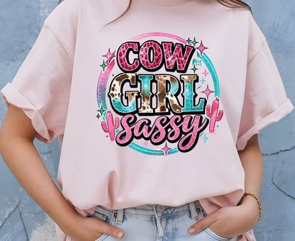 Sassy Cowgirl T Shirt Adult Youth Toddler Baby Pink Cheetah Leopard Print Western Graphic Tee Country Girl Aesthetic Retro Rodeo Cactus Gift
