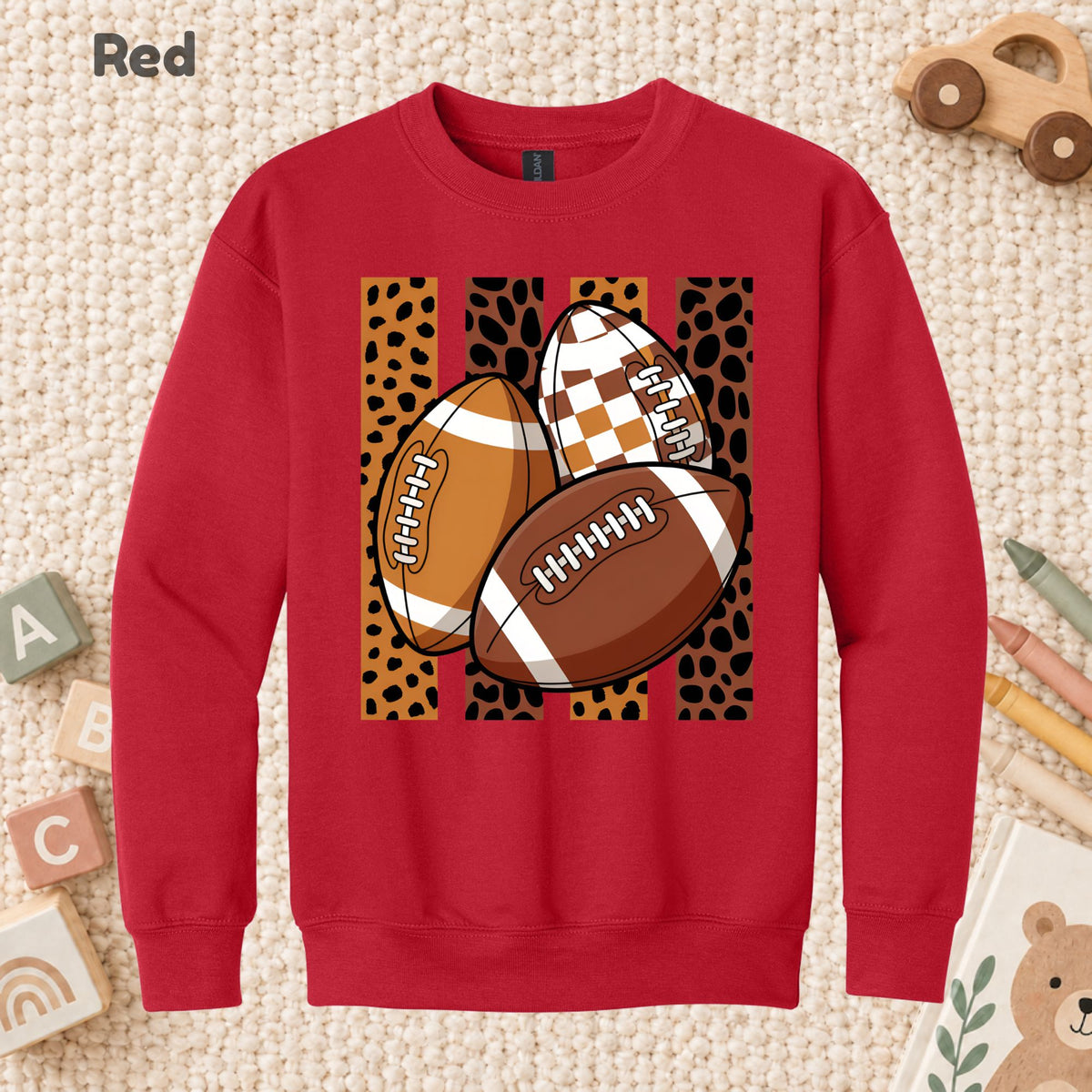 Leopard Football Game Day T-Shirt, Brown Checkered Football Season Tee for Youth