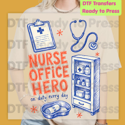Nurse Office Hero DTF Transfers, School Medical Stethoscope Clipboard Nurse Ready to Press