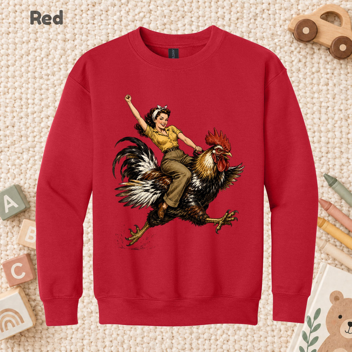 Vintage Woman Riding Rooster T-Shirt, Funny Country Farmhouse Chicken Graphic Tees