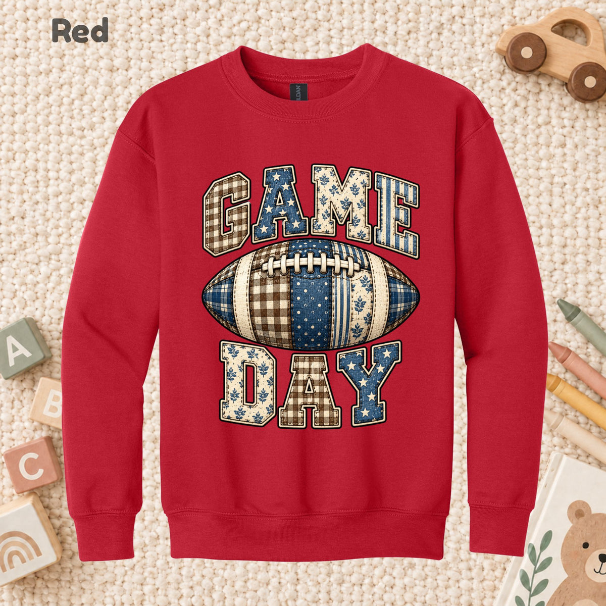 Game Day Football T-Shirt, Blue Plaid Patchwork Tee for Toddler and Kids