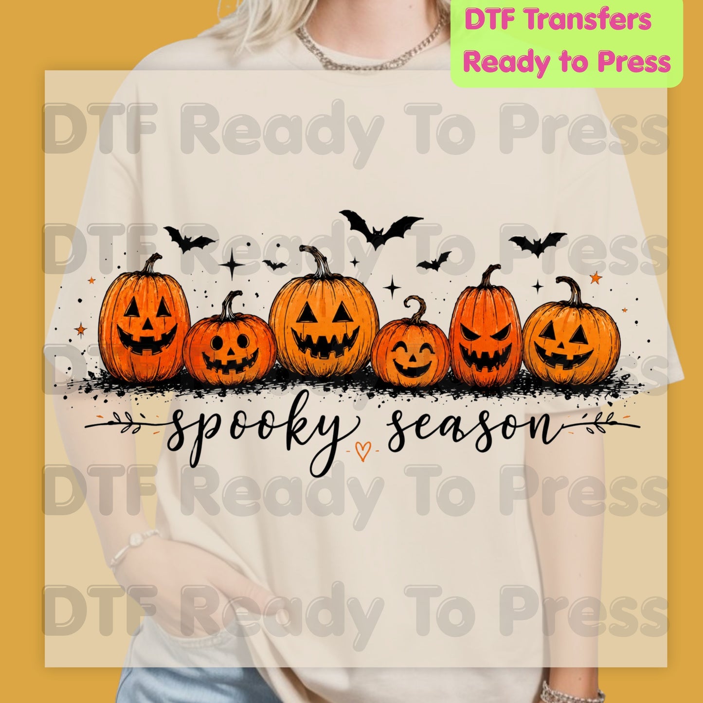 Spooky Season Jack O Lantern DTF Transfers, Pumpkin Patch Bats Cursive Ready to Press