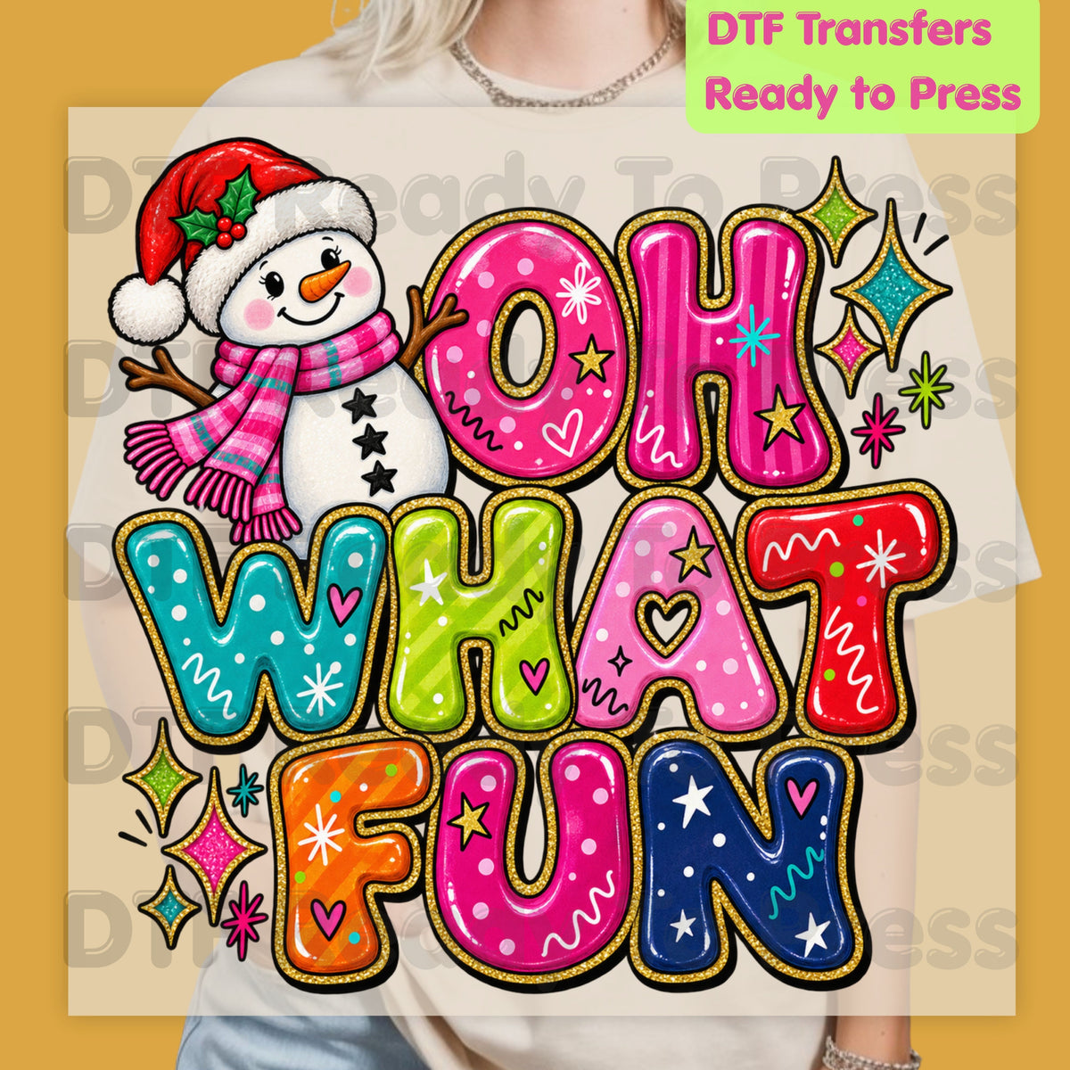Cute Snowman Christmas DTF Transfers, Oh What Fun Retro Colorful Holiday Ready to Press