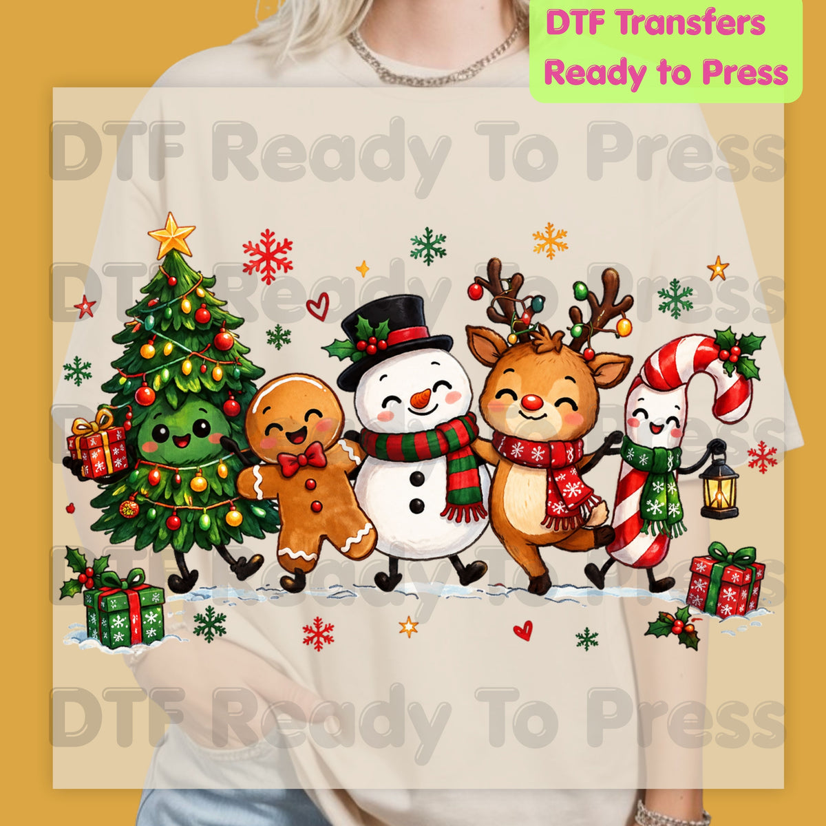 Christmas Friends Squad DTF Transfers, Holiday Reindeer Snowman Christmas Tree Cute Ready to Press