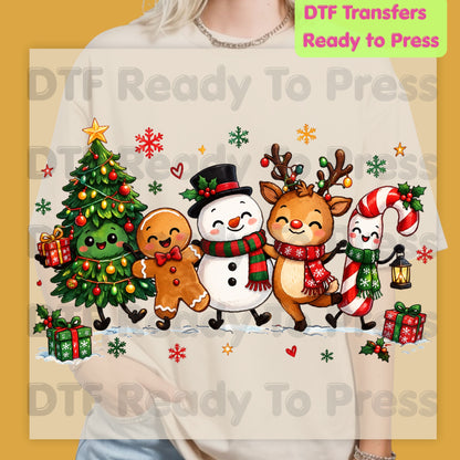 Christmas Friends Squad DTF Transfers, Holiday Reindeer Snowman Christmas Tree Cute Ready to Press