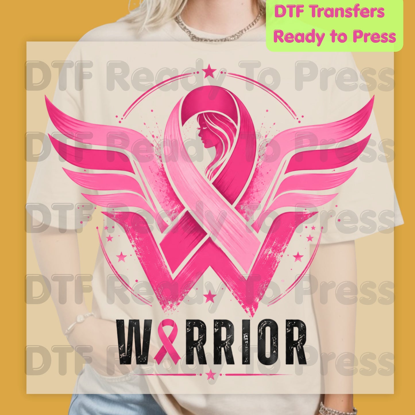 Breast Cancer Pink Ribbon DTF Transfers, Wings Warrior Hope Survivor Awareness Ready to Press