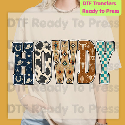 Western Howdy DTF Transfers, Cow Print Southwestern Western Vibe Ready to Press