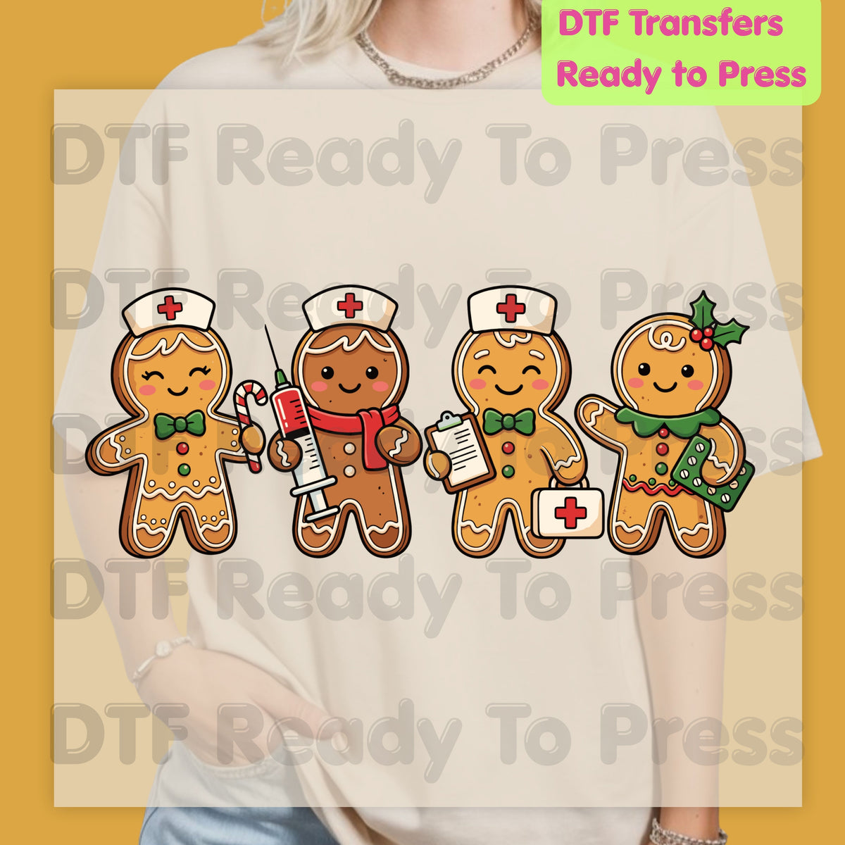 Christmas Gingerbread Nurse DTF Transfers, Holiday Medical Cookies Syringe Cute Nurse Ready to Press