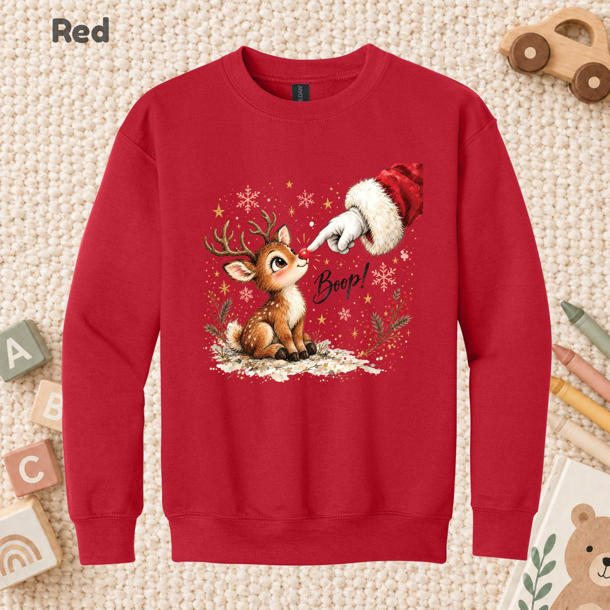 Boop Cute Reindeer T-Shirt, Santa Red Nose Christmas Tee, Festive Holiday Sweatshirt